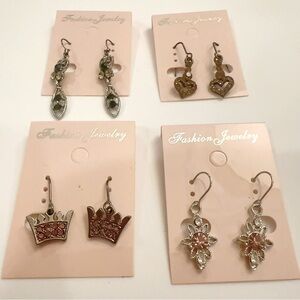 Korean Fashion Jewelry 4 Pairs Dangling Rhinestones Sparkling Hook Earrings Y2K
